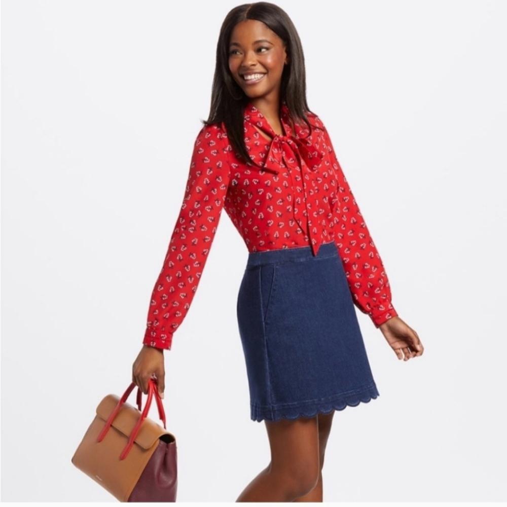 Draper James Red Floral Tie Neck Blouse